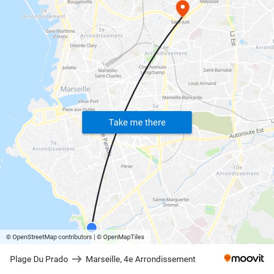 Plage Du Prado to Marseille, 4e Arrondissement map