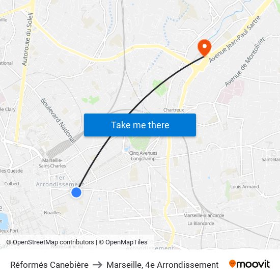 Réformés Canebière to Marseille, 4e Arrondissement map