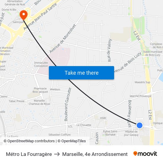 Métro La Fourragère to Marseille, 4e Arrondissement map