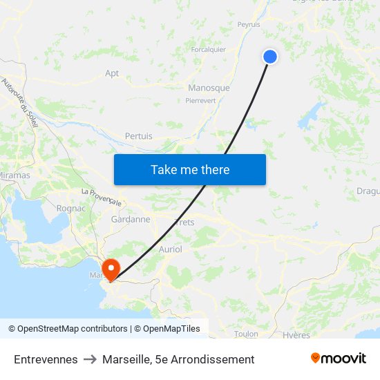 Entrevennes to Marseille, 5e Arrondissement map