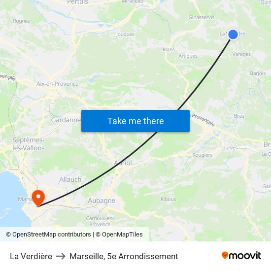 La Verdière to Marseille, 5e Arrondissement map