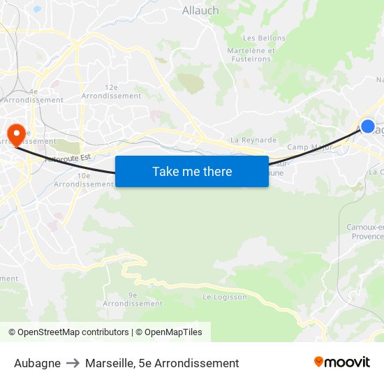 Aubagne to Marseille, 5e Arrondissement map