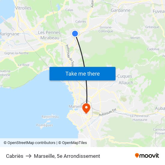 Cabriès to Marseille, 5e Arrondissement map