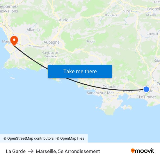 La Garde to Marseille, 5e Arrondissement map