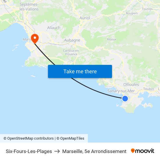 Six-Fours-Les-Plages to Marseille, 5e Arrondissement map