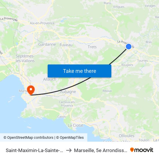Saint-Maximin-La-Sainte-Baume to Marseille, 5e Arrondissement map