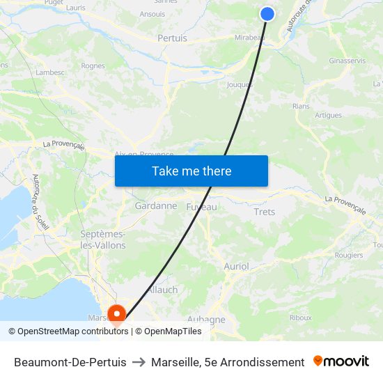 Beaumont-De-Pertuis to Marseille, 5e Arrondissement map