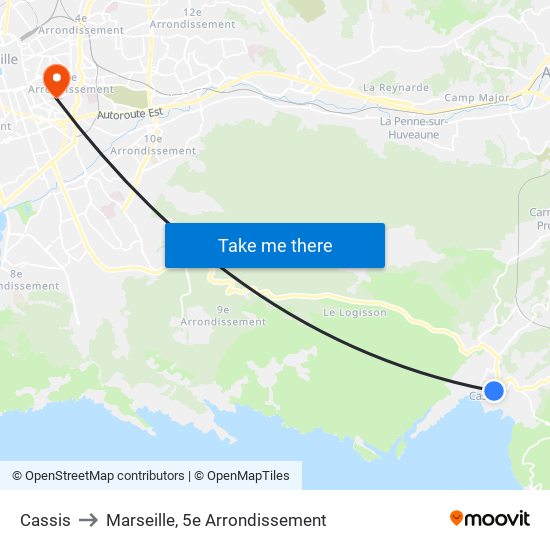 Cassis to Marseille, 5e Arrondissement map