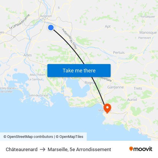 Châteaurenard to Marseille, 5e Arrondissement map
