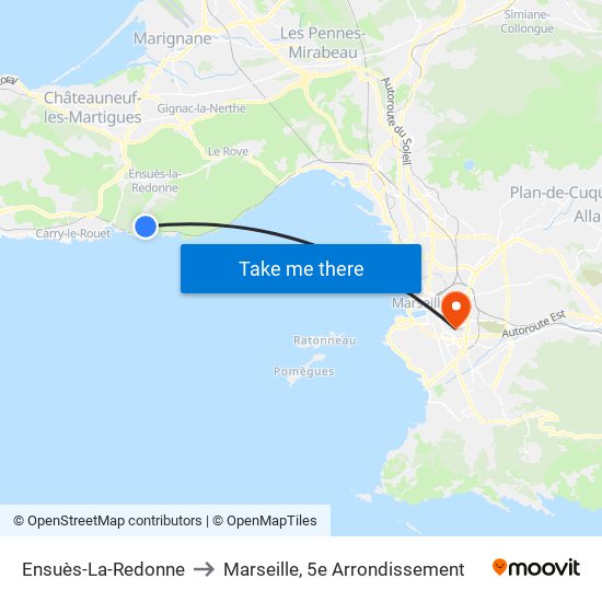 Ensuès-La-Redonne to Marseille, 5e Arrondissement map