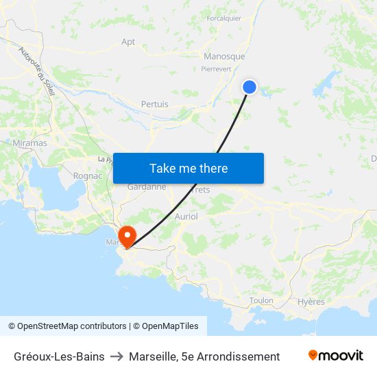Gréoux-Les-Bains to Marseille, 5e Arrondissement map