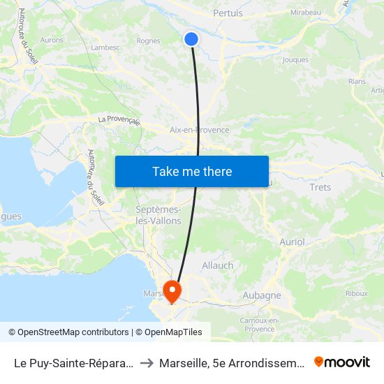 Le Puy-Sainte-Réparade to Marseille, 5e Arrondissement map
