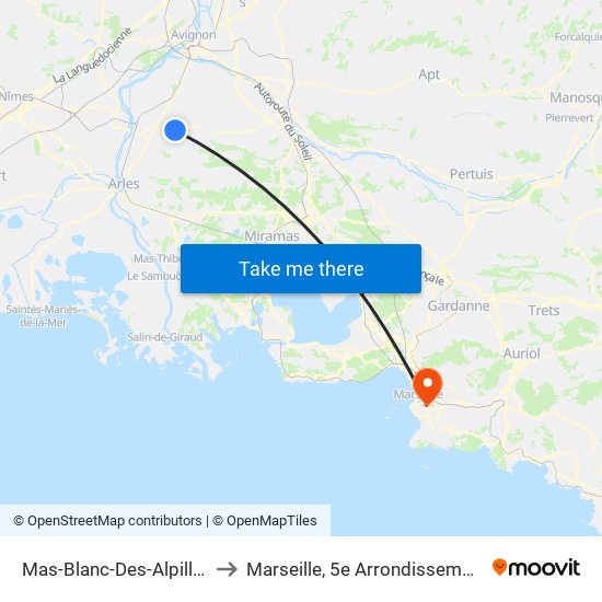 Mas-Blanc-Des-Alpilles to Marseille, 5e Arrondissement map