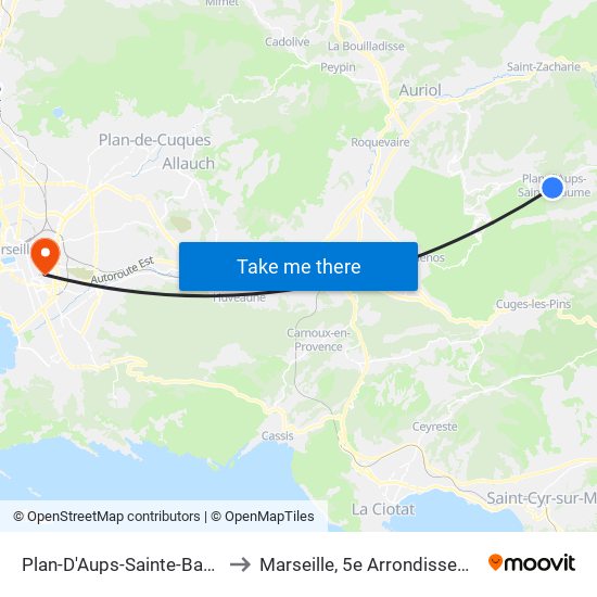 Plan-D'Aups-Sainte-Baume to Marseille, 5e Arrondissement map