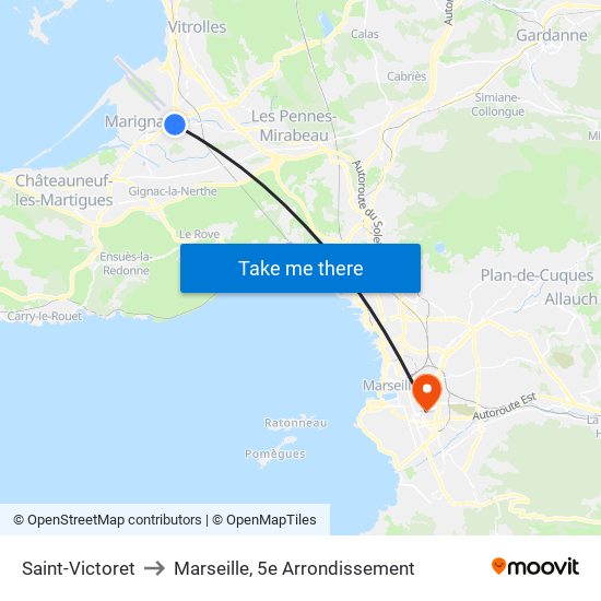 Saint-Victoret to Marseille, 5e Arrondissement map