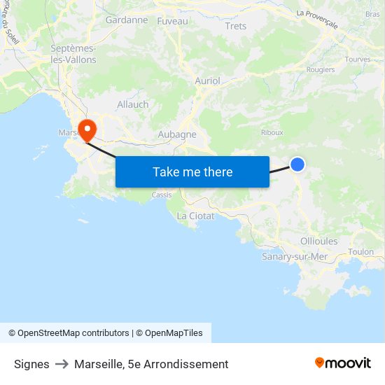 Signes to Marseille, 5e Arrondissement map