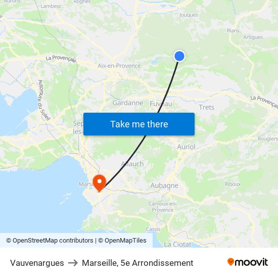 Vauvenargues to Marseille, 5e Arrondissement map