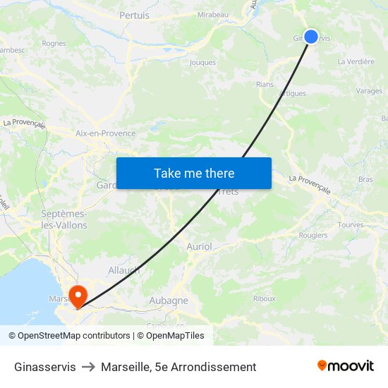 Ginasservis to Marseille, 5e Arrondissement map