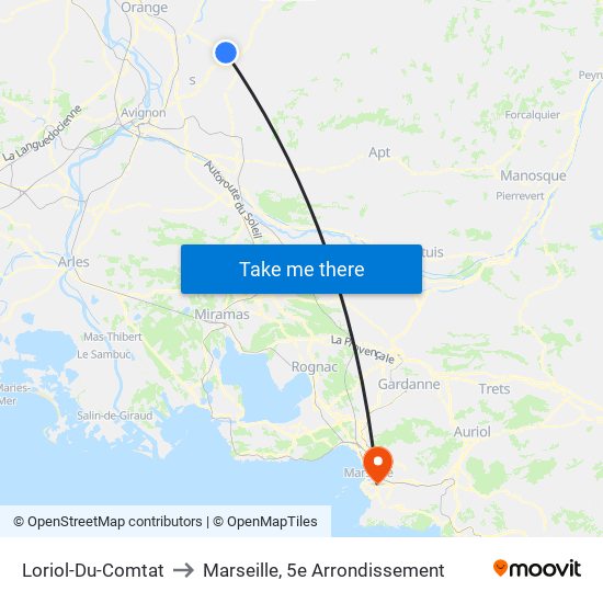 Loriol-Du-Comtat to Marseille, 5e Arrondissement map