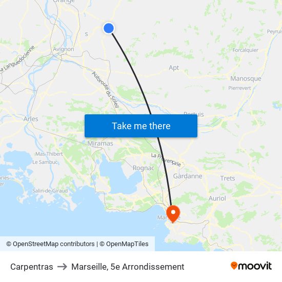 Carpentras to Marseille, 5e Arrondissement map