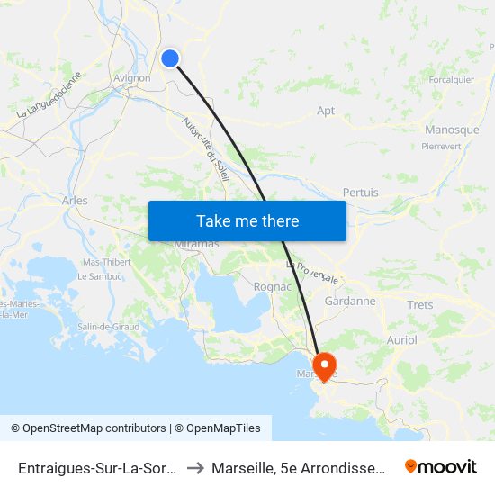 Entraigues-Sur-La-Sorgue to Marseille, 5e Arrondissement map