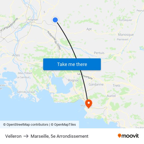 Velleron to Marseille, 5e Arrondissement map