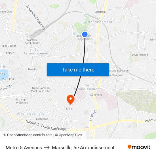 Métro 5 Avenues to Marseille, 5e Arrondissement map