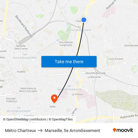 Métro Chartreux to Marseille, 5e Arrondissement map