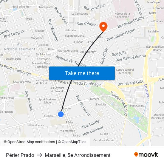 Périer Prado to Marseille, 5e Arrondissement map