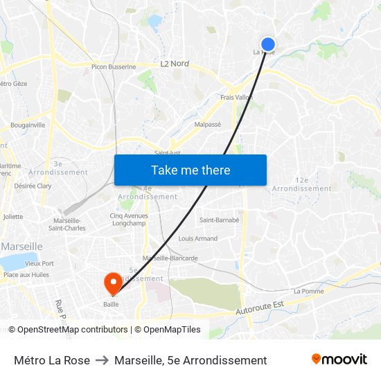 Métro La Rose to Marseille, 5e Arrondissement map