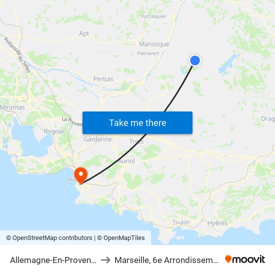 Allemagne-En-Provence to Marseille, 6e Arrondissement map