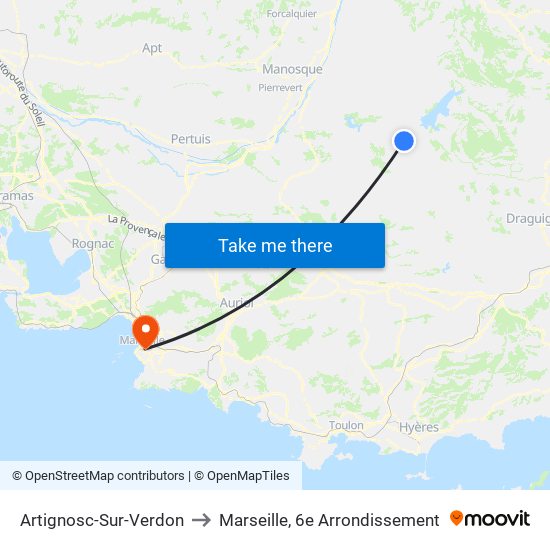 Artignosc-Sur-Verdon to Marseille, 6e Arrondissement map