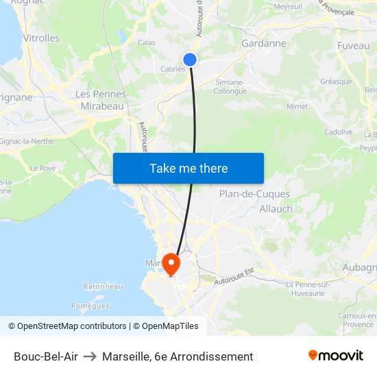 Bouc-Bel-Air to Marseille, 6e Arrondissement map