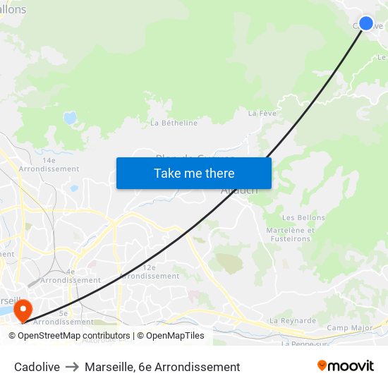 Cadolive to Marseille, 6e Arrondissement map