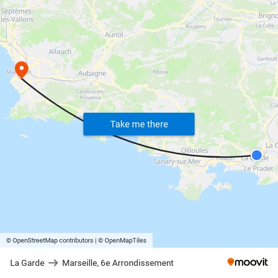 La Garde to Marseille, 6e Arrondissement map