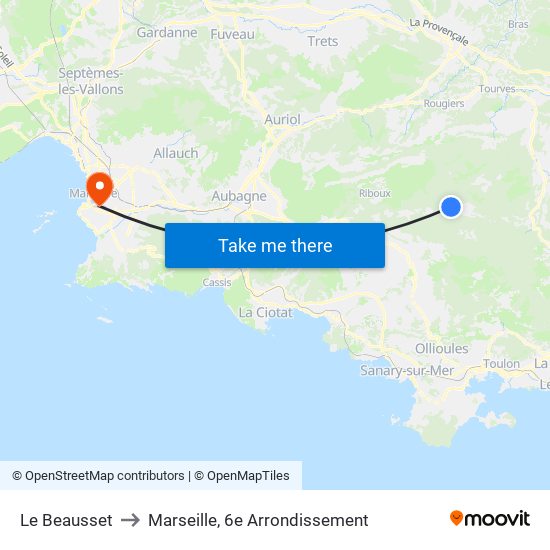 Le Beausset to Marseille, 6e Arrondissement map