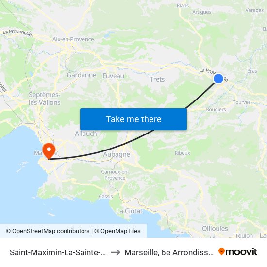 Saint-Maximin-La-Sainte-Baume to Marseille, 6e Arrondissement map