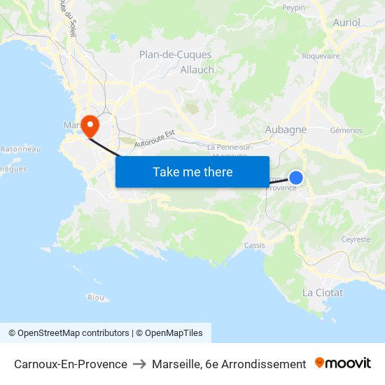 Carnoux-En-Provence to Marseille, 6e Arrondissement map