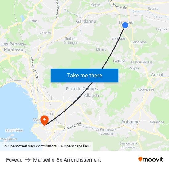 Fuveau to Marseille, 6e Arrondissement map
