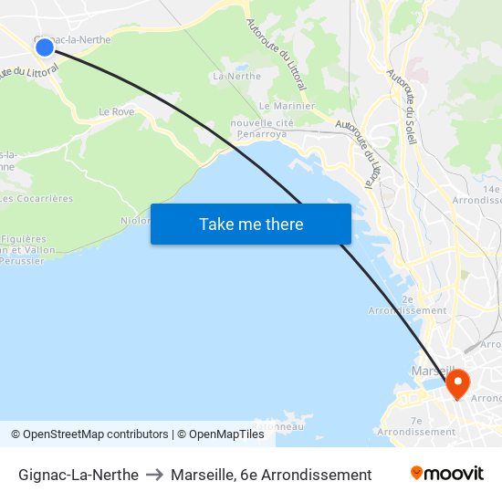 Gignac-La-Nerthe to Marseille, 6e Arrondissement map
