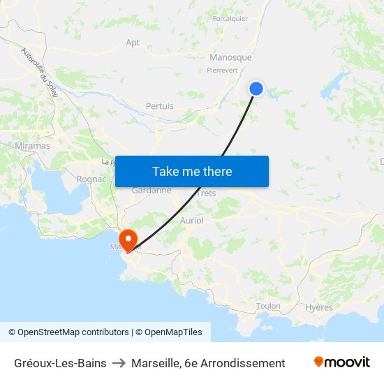 Gréoux-Les-Bains to Marseille, 6e Arrondissement map