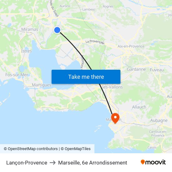 Lançon-Provence to Marseille, 6e Arrondissement map