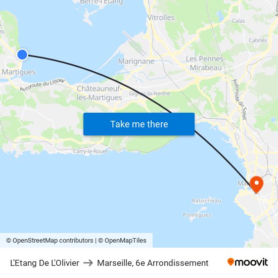 L'Etang De L'Olivier to Marseille, 6e Arrondissement map