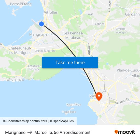 Marignane to Marseille, 6e Arrondissement map