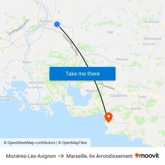 Morières-Lès-Avignon to Marseille, 6e Arrondissement map
