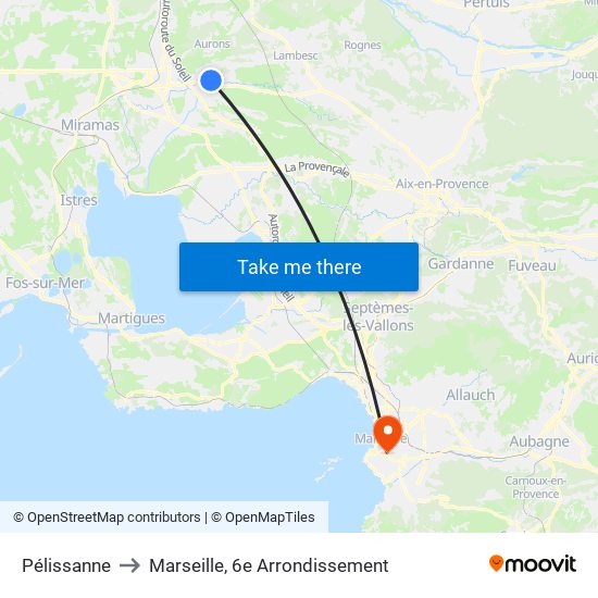 Pélissanne to Marseille, 6e Arrondissement map