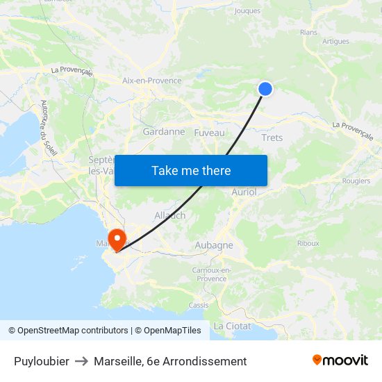 Puyloubier to Marseille, 6e Arrondissement map