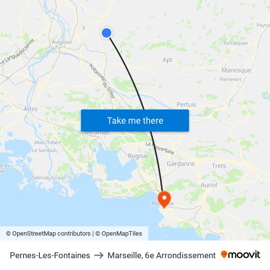 Pernes-Les-Fontaines to Marseille, 6e Arrondissement map