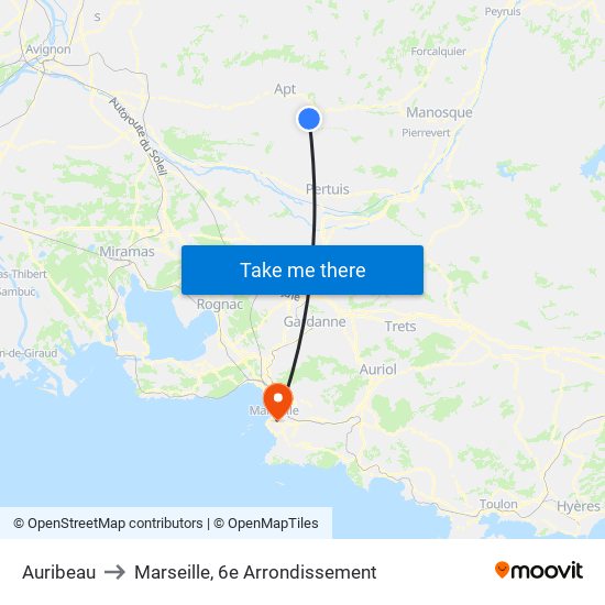 Auribeau to Marseille, 6e Arrondissement map