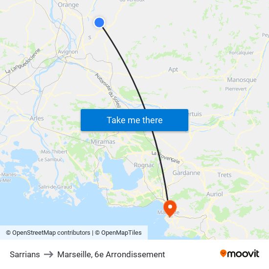 Sarrians to Marseille, 6e Arrondissement map